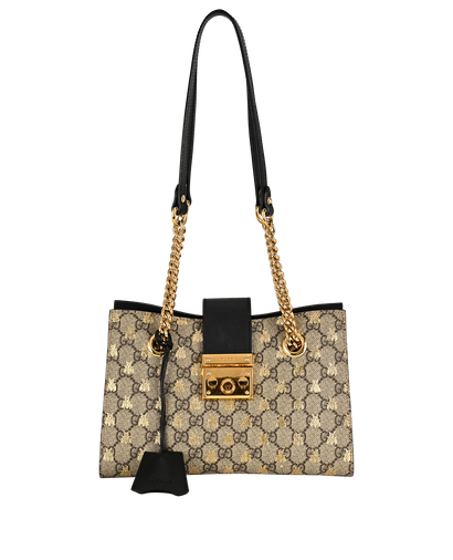 GG Supreme Bee Shoulder Bag, &pound;850, Handbags, Beige/Black, Canvas/Leather, Front view
